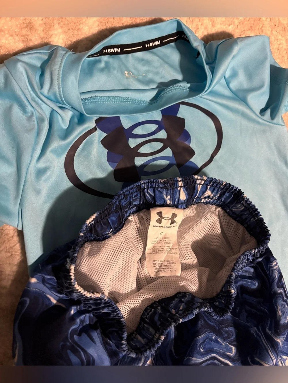 Under Armour Kids Swim Red White Blue Kid Boys Swimsuit Set Bundle Sizes 6 7
